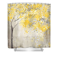 Yellow And Gray Tree Shower Curtain For Sale By Lourry Legarde