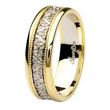 Celtic Trinity Knot Two Tone Gold Gents Wedding Ring By Shanore Gents Wedding Rings White Gold Wedding Rings Celtic Wedding Rings