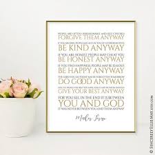  Mother Teresa Quotes Do It Anyway Positive Mind Christian Etsy Christian Wall Art Quotes Inspirational Quotes Wall Art Mother Teresa Quotes Do It Anyway