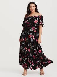 Black Floral Challis Off Shoulder Maxi Dress Gauze Maxi Dress Dresses