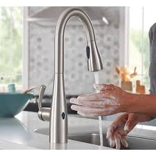 Moen Essie Touchless 1 Handle Pull Down Sprayer Kitchen Faucet With Motionsense Wave And Power Clean In Spot Resist Stainless 87014ewsrs The Home Depot Kitchen Faucet Touchless Kitchen Faucet Moen Kitchen Faucet