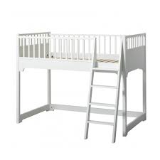 Montants, pieds et marches en hêtre massif. Lit Mezzanine Mi Hauteur Junior 90x160 Seaside Blanc