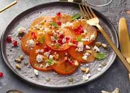 Kaki Carpaccio Mit Feta Granatapfelkernen Rezept Rezept Rezepte Essen Lebensmittel Essen