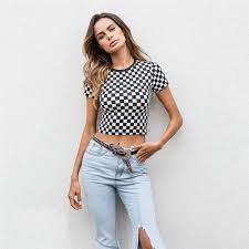 Black And White Checkered Tank Top Black White Checker Print Crop Top Lupsona T Shirt Crop Top Sport Outfit Woman Wear Crop Top