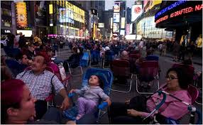 Tourists And New Yorkers Take A Rubber Seat In Times Square Public Space Family Life Times Square