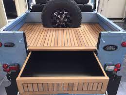 Tophat Restored Defender 90 With Bikini Top And Teak Wooden Rear Deck Land Rover Defender Interior Defender Interior Land Rover