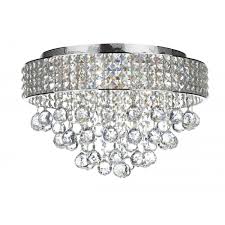 3 light flush light, tortoiseshell glass & brass. Contemporary Flush Chrome Crystal Droplet Ceiling Light