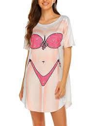 FOCUSNORM Women Funny Bikini Shirt Cover Up, Short Sleeve Bathing Suit Shirt,  Baggy T Shirt Dress Fun Wear - Walmart.com