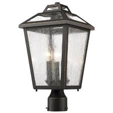Filament Design Wilkins 3 Light Oil Rubbed Bronze Modern Outdoor Lamp Post Mount With Clear Seeded Glass Shades Cli Jb045499 The Home Depot