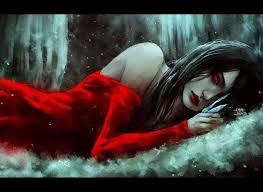 She has long black hair with a yellow ribbon on the left side. Images Of Black Hair Red Eyes Anime Girl Vampire