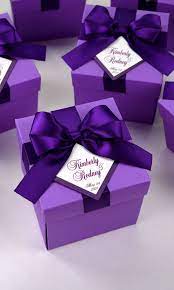 Purple Wedding Favor Box With Satin Ribbon Bow And Custom Names Elegant Personalized Wedding Party Favor Boxes With Tag For Guests Wedding Favor Boxes Purple Wedding Favors Personalized Wedding Favor Box