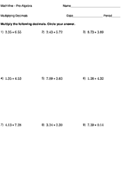 Division (basic) division (long division) fractions. Multiplying Decimals Mathvine Com