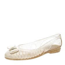 Salvatore Ferragamo Transparent Glitter Jelly Spiffy Bow Detail Flats Size 37 5