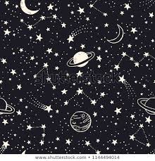 Vector Space Seamless Pattern With Planets Comets Constellations And Stars Night Sky Hand Drawn Doodle Astro Night Sky Drawing Star Doodle Seamless Patterns