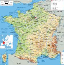 Detailed Physical Map Of France With Roads Cities And Airports Jpg 1412 1415 France Map Camping France France