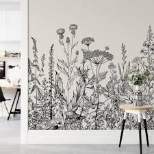 Floral flower black and white lineart flower cluster flowers foliage plant leaves hand drawn elements. Garden Plants Flowers Black And White Hand Drawing Textile Wallpaper Overstock 31419730
