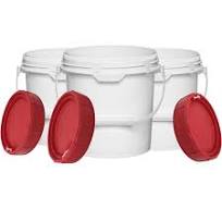 1.25 Gal Plastic Bucket Food Grade with Red Screw on lid( Pack of 3) Made in