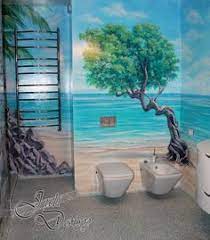 This minimal, rustic bathroom makes the best out of the least amount of decor possible, with a wooden ladder for the towels, a concrete floor, and open wood vanity. 46 Bathroom Murals Ideas Bathroom Mural Ceiling Murals Custom Bathroom