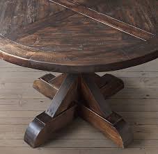 Rh S Salvaged Wood X Base Round Dining Table Our Salvaged Wood X Base Table Is Handcrafted Of Unfinish Kitchen Table Wood Round Dining Table Rustic Round Table