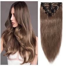 Amazon Com Clip In Hair Extensions Light Brown 14 24 Inch Remy Human Hair For Women 8pcs 18 Clips Full Head Soft Straight Hair 24 80g 6 Beauty