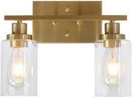 Amazonsmile Melucee 2 Light Wall Sconce Brass Vanity Light Fixture Modern Style With Cle Brass Vanity Light Brass Light Fixture Light Fixtures Bathroom Vanity