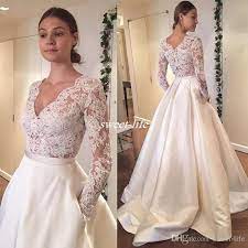 Modest Cheap Wedding Dresses With Long Sleeve Pockets Lace Applique A Line Bohemia C Elegant Bridal Gown Long Sleeve Wedding Dress Lace Long Sleeve Bridal Gown