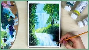 Let's paint this forest waterfall together. How To Paint A Waterfall With Acrylic Paint For Beginners Makoccino