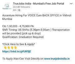 Accenture Hiring For Back Office In Mumbai Backoffice Nonvoice Backend Jobs Jobsinmumbai Truejobsindia In 2020 Job Portal Job How To Apply