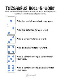 Roll A Word Spelling And Thesaurus Pages Thesaurus Activities Thesaurus Word Work Activities