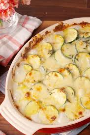 Cheesy Scalloped Zucchini Are Like Scalloped Potatoes Without The Carbs Recipe Recipes Side Dishes Zucchini