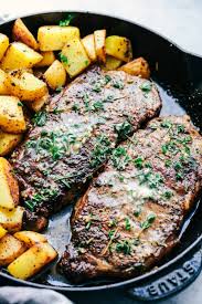 To avoid disappointment, choose a sirloin that is dark red with a firm, white rim of fat rather than a pale and pinky cut. Skillet Garlic Butter Herb Steak And Potatoes The Recipe Critic