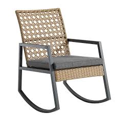 Ivy Bronx Shifflett Modern Patio Rocking Chair With Cushions Reviews Wayfair In 2020 Rattan Rocking Chair Patio Rocking Chairs Metal Rocking Chair