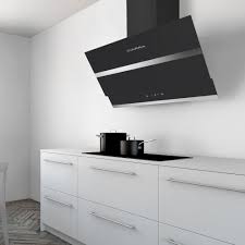 Downdraft extractors are a relatively new kitchen appliance, and the perfect way of getting rid of smoke and steam when even a visor hood will ruin the aesthetic of your room. Ciarra Angled Cooker Hood 60cm Glass Chimney Hoods With Kitchen Extractor Fan Led Bulbs Grease Filters Black 600mm On Onbuy