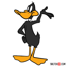 From this tuft of feathers, begin the leg by drawing two short, curved lines. How To Draw Daffy Duck Sketchok Easy Drawing Guides