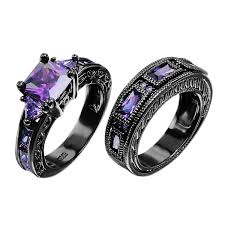 This visually striking collection features glistening black diamonds set into lustrous black gold settings. European Style Amethyst Two Pieces Promise Rings Couples Black Gold Plated C4127akmu8n Jewelry Black Wedding Rings Black Gold Jewelry Promise Rings For Couples