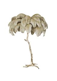 White ostrich feather lamp shades are a style statement, and they add romantic, feminine and aethereal touch to a décor. The Ostrich Feather Lamp With Gold Base
