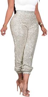 Buy Nqgsntc Women Casual Sequin Sparkle Glitter High Waist Pencil Pants Trousers Clubwear Online In Japan B08qffmkq8