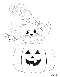 Easy cat with a witch hat. Cute Halloween Coloring Pages To Print And Color Skip To My Lou