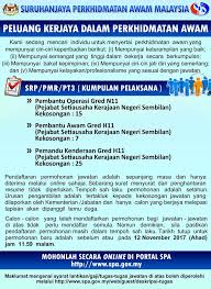 1 membawa kenderaan pejabat (atas kebenaran bertulis daripada ketua jabatan) sekiranya ketiadaan pemandu. Jawatan Kosong Kerajaan 2017 Suruhanjaya Perkhidmatan Awam Malaysia Spa Pelbagai Jawatan Tetap