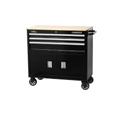 Unlike workbench tables, cabinet style workbenches offer an abundance of storage, making them an ideal choice for the handyman with lots of tools and equipment to store. Husky 39 Inch 3 Drawer Mobile Workbench And Tool Storage Cabinet In Black The Home Depot Canada