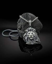 Wild Lion Men Necklace Lion Head Pendant Silver African Pendant Silver Chain Lion Men Pendant Oxidized Silver Lion Necklace Lion Gift Lion Head Necklace Men Necklace Sterling Silver Pendants