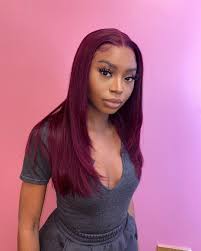 Dark skin and brown eyes. Burgundy Hair Color On Dark Skin Natural Straight Wig Hairstyle In 2021 Burgundy Hair Black Girl Burgundy Hair Wig Hairstyles