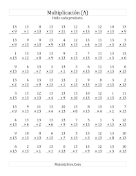 La Hoja De Ejercicios De Matematicas De Multiplicar Por 13 Hasta 169 A De La Pag Ejercicios De Calculo Resta De Fracciones Ejercicios Tablas De Multiplicar