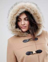 Womens asos brown faux fur hood detachable lining duffle winter coat size 10. Asos Curve Duffle Coat With Faux Fur Hood Asos