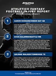 How should fantasy managers adjust their lineups following injuries to some of the league's key players entering week after just 36 hours of nfl action, fantasy football managers were frustratingly blasted with those phrases. Athletico Fantasy Football Injury Report 2018 Week 2 Athletico