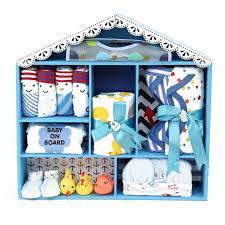 Newborn baby boy gift ideas. Little Surprise Box 0 To 12 Months Baby 22 Pieces Gift Hamper With Wooden Doll House Blue Amazon In Baby
