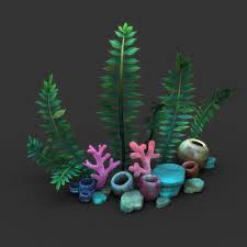 Cartoon Seaweed Set 3d Model Coral Art Underwater Art Pic Candle Doodle