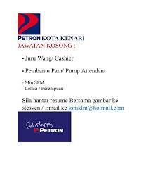 Calon mestilah seorang warganegara malaysia dan berumur 18 tahun keatas. Jawatan Kosong Petron Kota Kenari Kulim Facebook