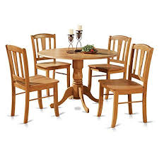 East West Furniture Dlin5 Oak W 5 Piece Round Kitchen Table And 4 Dinette Chairs Set Oak Finis Small Kitchen Tables Kitchen Table Settings Round Kitchen Table