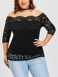 Plus Size Scalloped Off The Shoulder Blouse Black 4xl Plus Size Blouses Floral Skirt Short Embellished Skirt